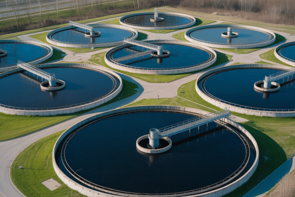 Aerial view of a wastewater treatment plant
