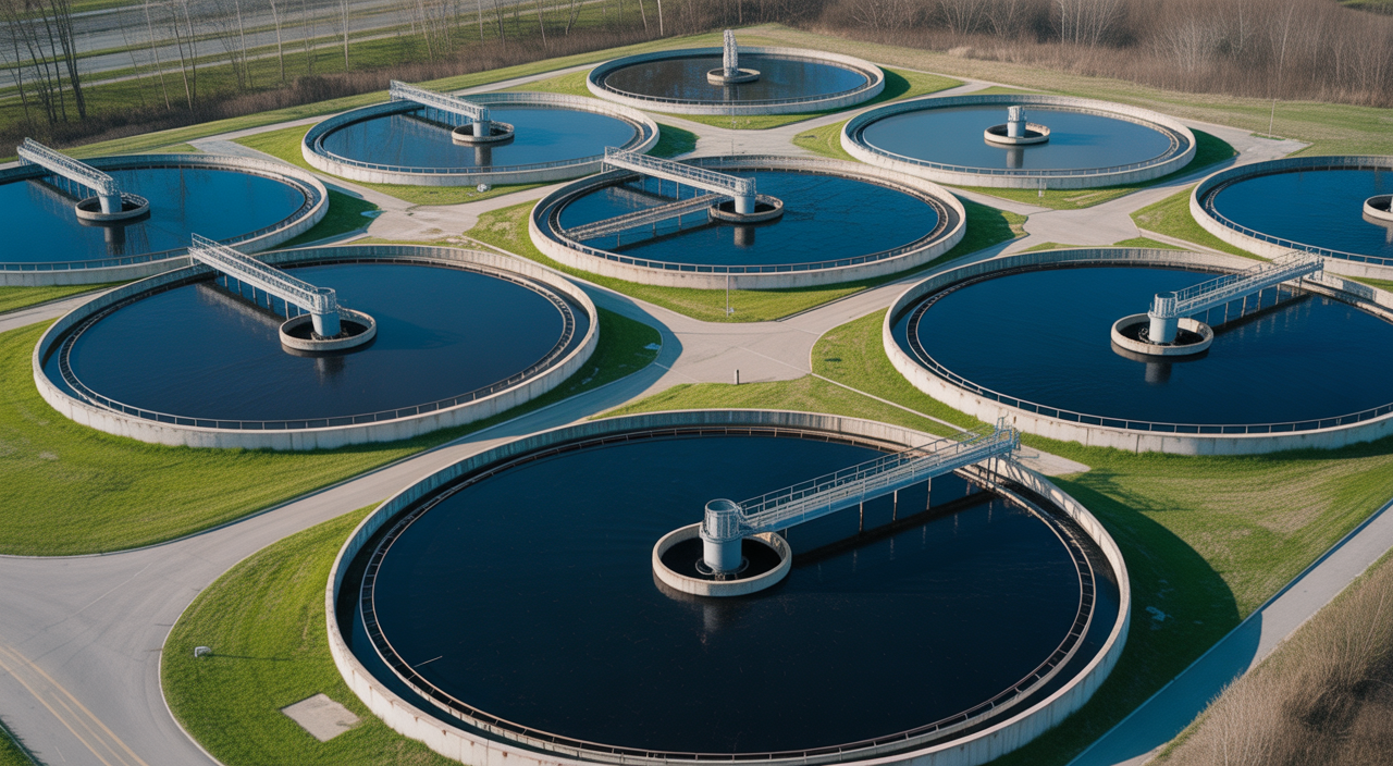 Aerial view of a wastewater treatment plant