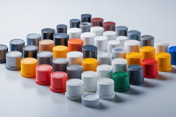 Assortment of high-quality plastic caps and closures, representing precision manufacturing and product integrity.