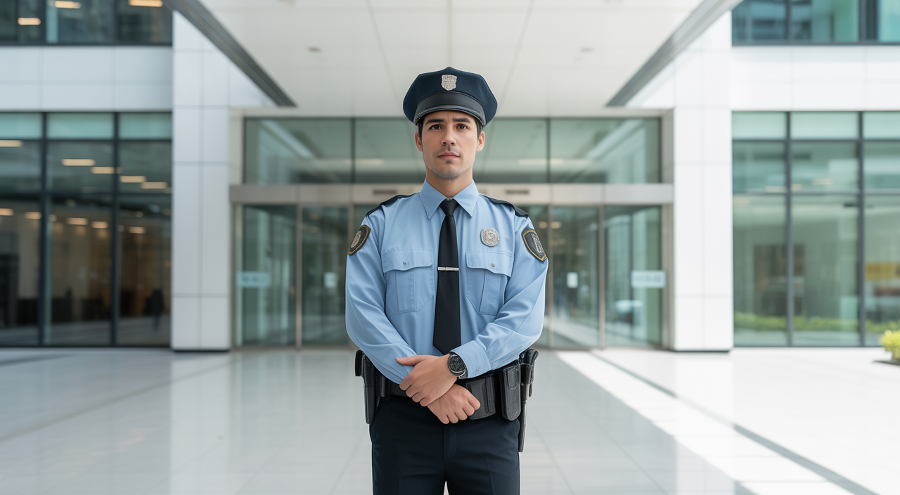 Professional security guard monitoring a location in Los Angeles