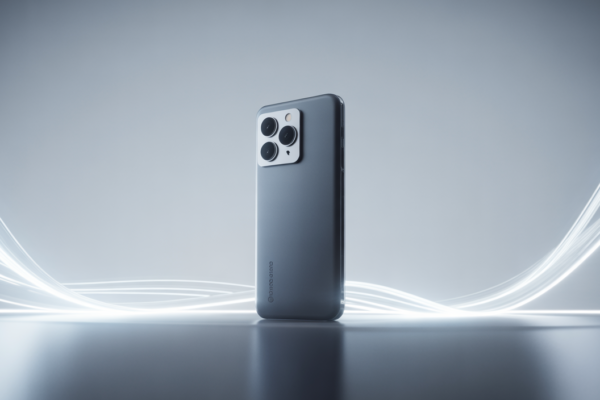 A new, sleek product showcased under dramatic lighting on a minimalist stage, representing a product launch event.