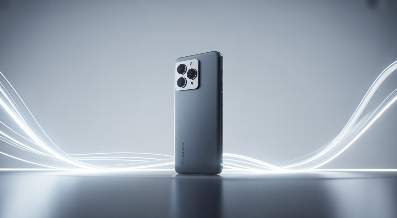 A new, sleek product showcased under dramatic lighting on a minimalist stage, representing a product launch event.