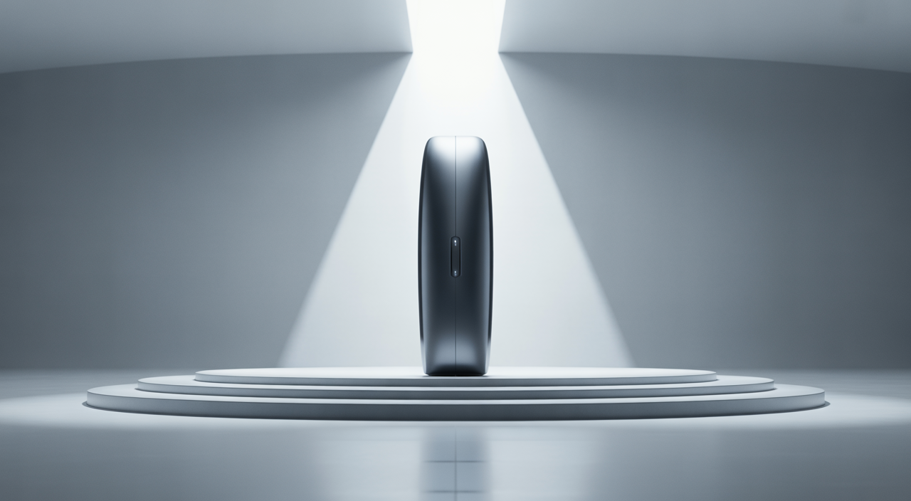 A sleek new product being unveiled on a bright stage, symbolizing a product launch event.