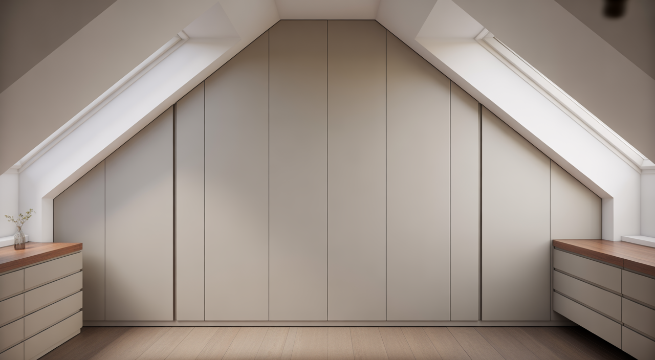 A luxurious fitted dressing room with custom cabinetry, integrated lighting, and a central island, showcasing elegant storage solutions and bespoke design.