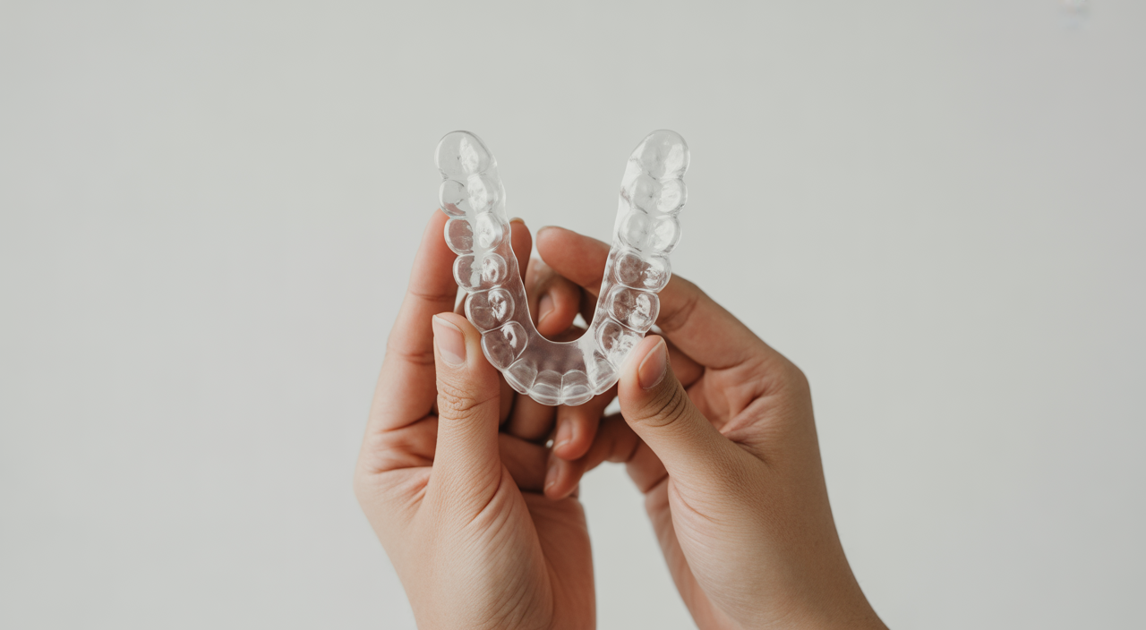 Person smiling confidently with clear aligners